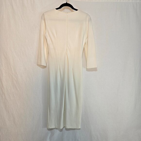 VFMAGE Ivory Pleated Asymmetrical Bow Sheath Cocktail Dress Size M LIKE NEW! - Picture 2 of 16